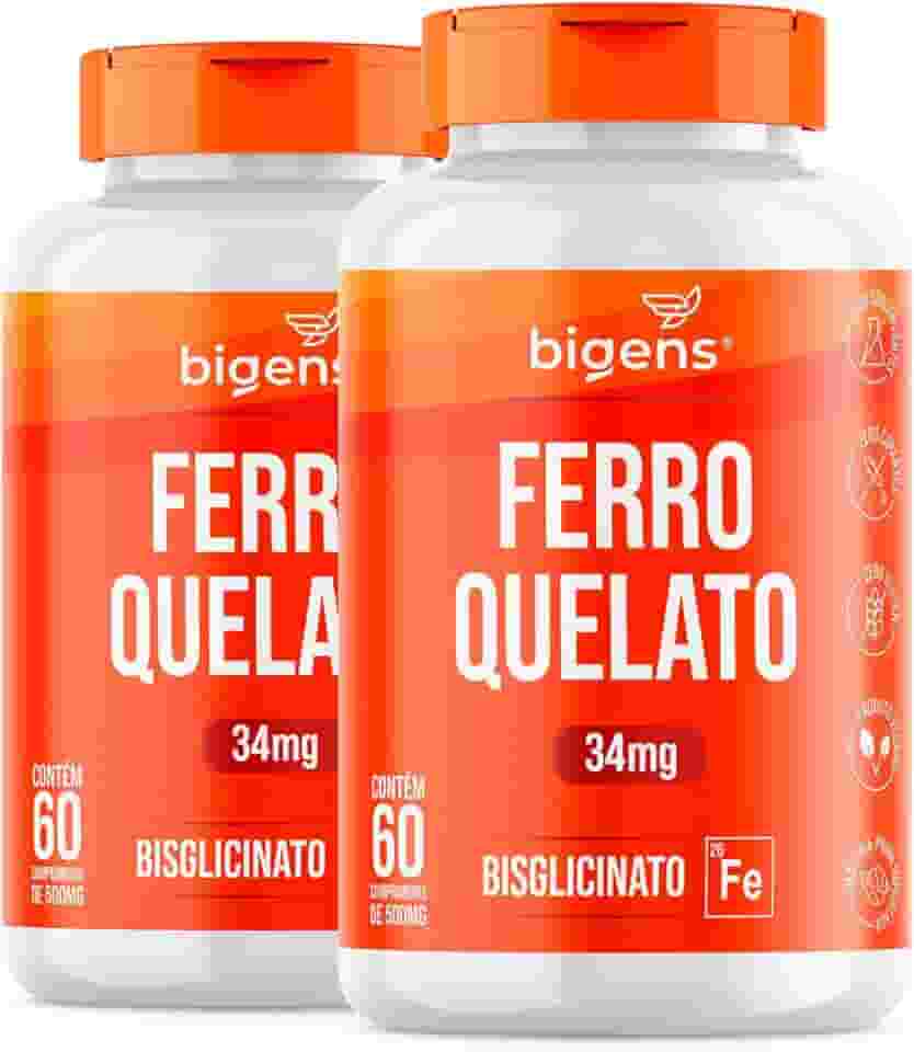 Ferro Quelato Bisglicinato 34mg, Bigens, 60 comprimidos (Kit 2)