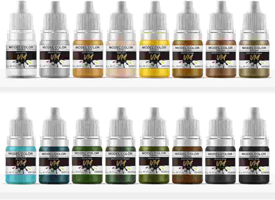 VM Pigmentos ecológicos à base de água WWII Armadura e Infantaria Conjunto de Cores de Sombras Militares Tintas para Todos os Dioramas/Figuras Modelo Pincel Cores Acrílicas – 16 Frascos x 5 ml