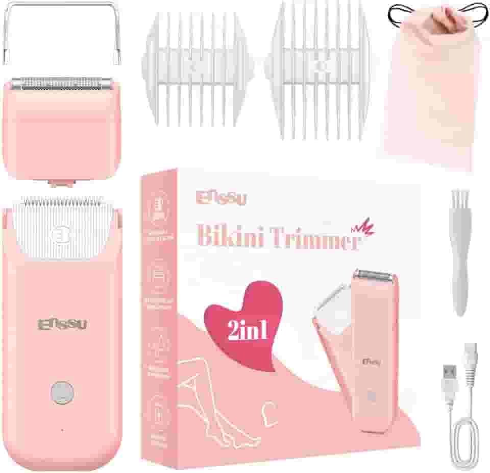 ENSSU 2 em 1 Aparador de biquíni e barbeador corporal feminino com tecnologia Safe BladeLock, ultrafino e portátil, motor de 6000 RPM, carregamento rápido tipo C, à prova d'água IPX7, baixo ruído para rosto, biquíni, pernas e axilas
