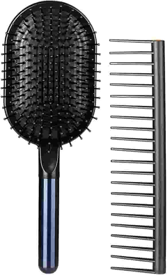 Dioche Conjunto de Pente de Cabelo de 2 Peças, Pente de Dente Largo e Escova de Almofada de Ar de Massagem, Alça Antiderrapante Antiestática para Cabelos Cacheados e Lisos (BLUE)