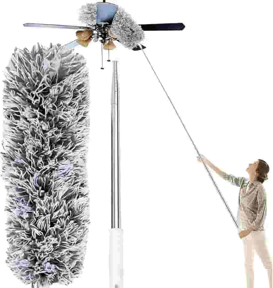 Espanador Telescópico Extensível 2,80m com Microfibra Flexível – Cabo Inox, Dobrável e Antiderrapante – Ideal para Limpeza de Teto, Persianas, Móveis Altos – Para Casa e Escritório