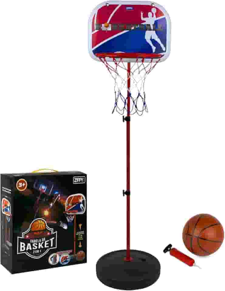 Zippy Tabela de Basket com Cesta de Basquete, 2 em 1, Altura Regulável, Com Bomba e Bola, 100cm