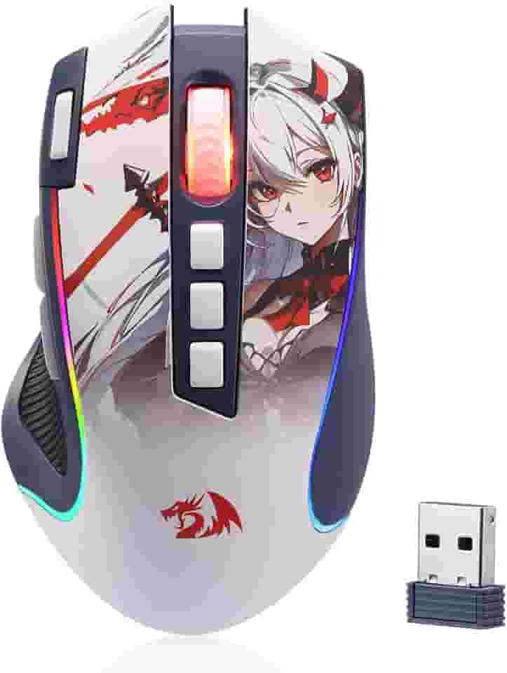Redragon Mouse para jogos M612AK PRO RGB, mouse óptico com fio/sem fio de 8000 DPI com 9 botões programáveis e 7 modos retroiluminados, BT e 2,4 G sem fio, software compatível com botão de disparo