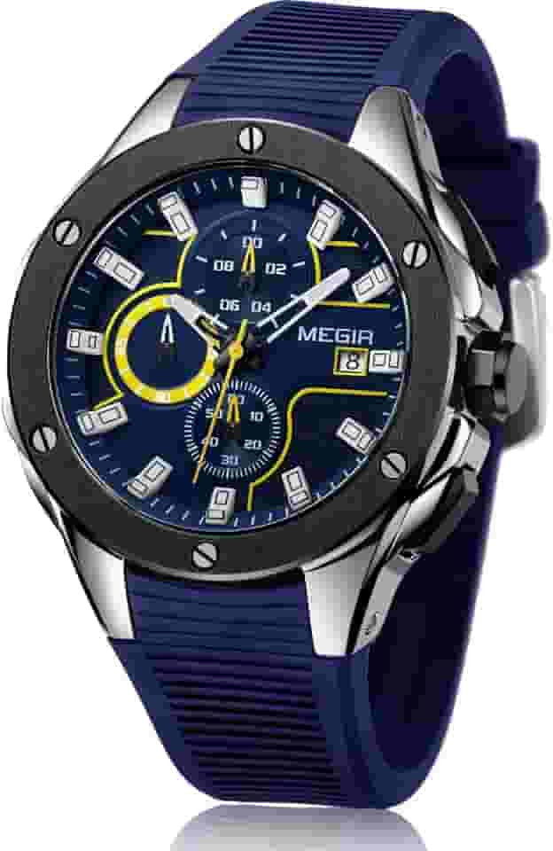 Relógios esportivos masculinos de quartzo, com cronógrafo, luminoso e função à prova d'água, pulseira de silicone