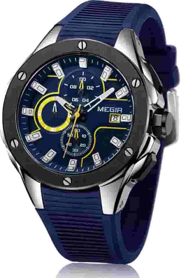 Relógios esportivos masculinos de quartzo, com cronógrafo, luminoso e função à prova d'água, pulseira de silicone