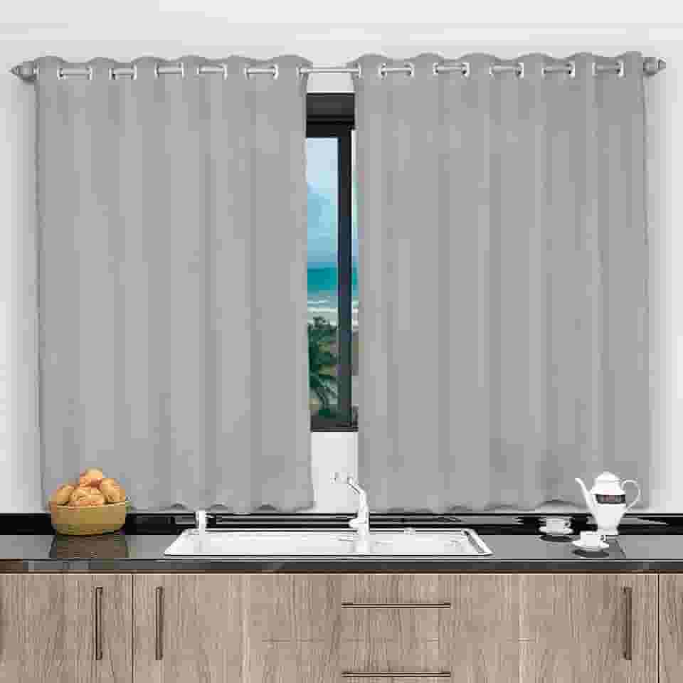 Cortina Para Janela De Cozinha 2,00x1,20 Tecido Liso Cinza