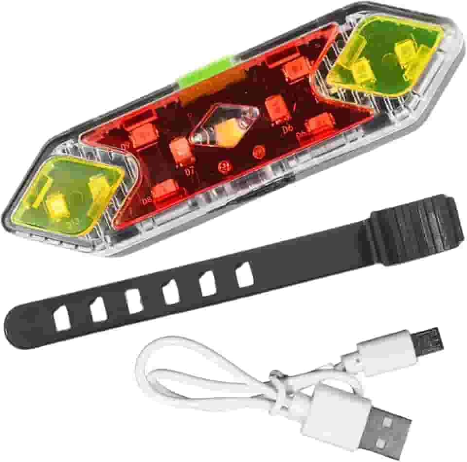 Pisca de Bike Bicicleta Luz Sinalizador LED, 8 Modos de Iluminação, Recarregável USB, 7,5 x 2 cm, Vermelho e Amarelo
