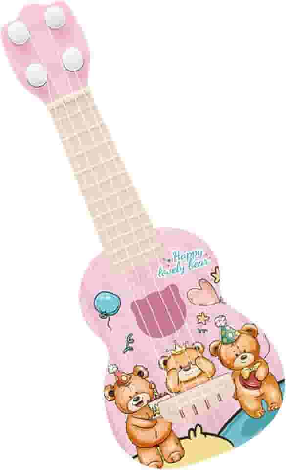 Brinquedo de Violão Ukulele Infantil, Miniguitarra Educacional de 4 Cordas para Crianças Em Casa (Molde do ursinho)