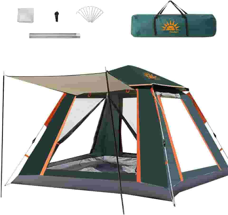 Barraca de Camping Automática 4-6 Pessoas, Impermeável com Mosquiteiro e Cobertura Solar, Dobrável