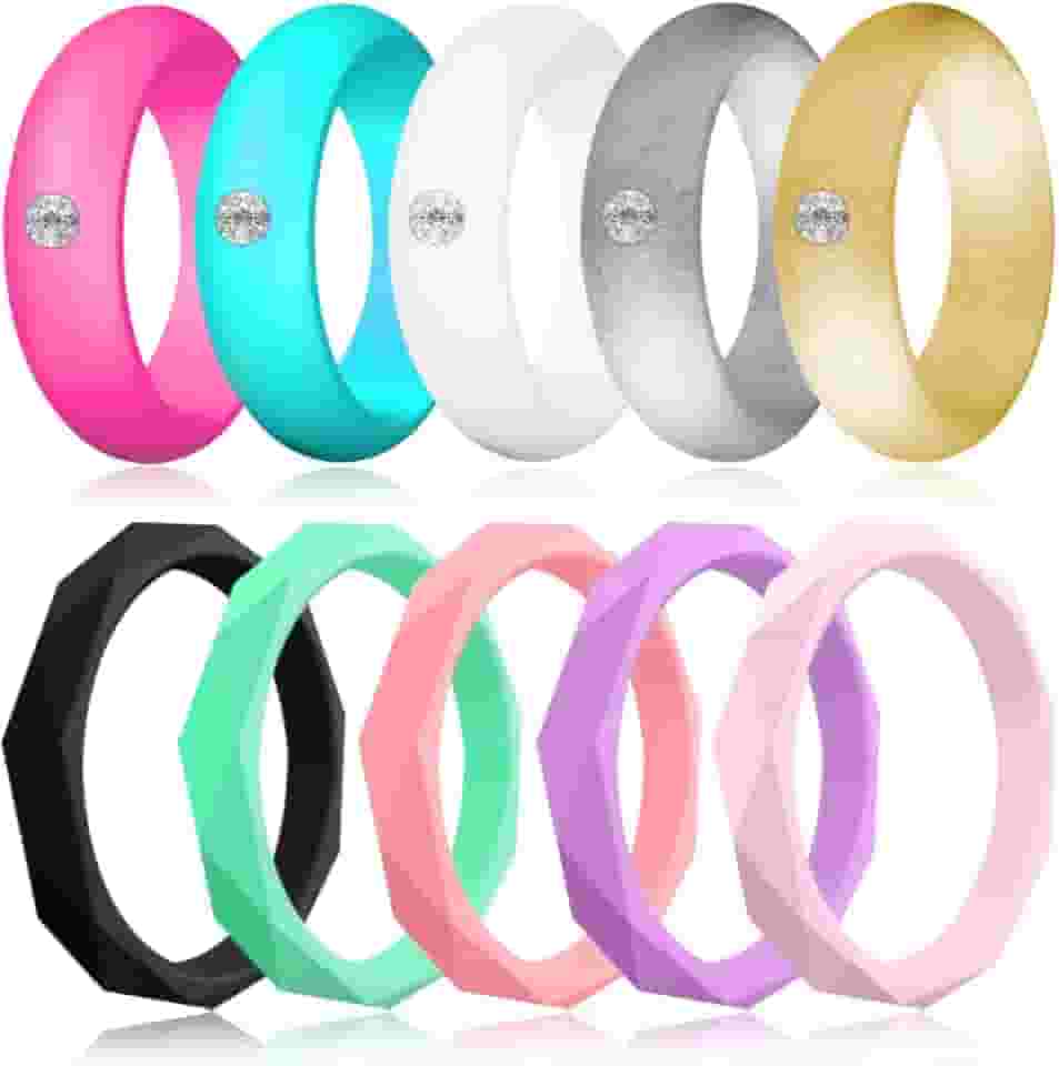 Silicone Diamond Wedding Ring, LUNIQI Silicone Band with Rhinestone for Women, Bling and Shine Diamond for Single or Married Women