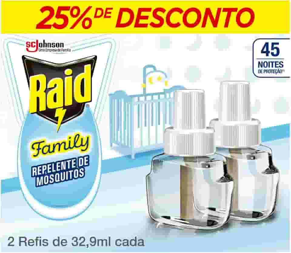 Raid Repelente Eletrico Líquido Family, 45 Noites, 2 Refis de 32,9ml