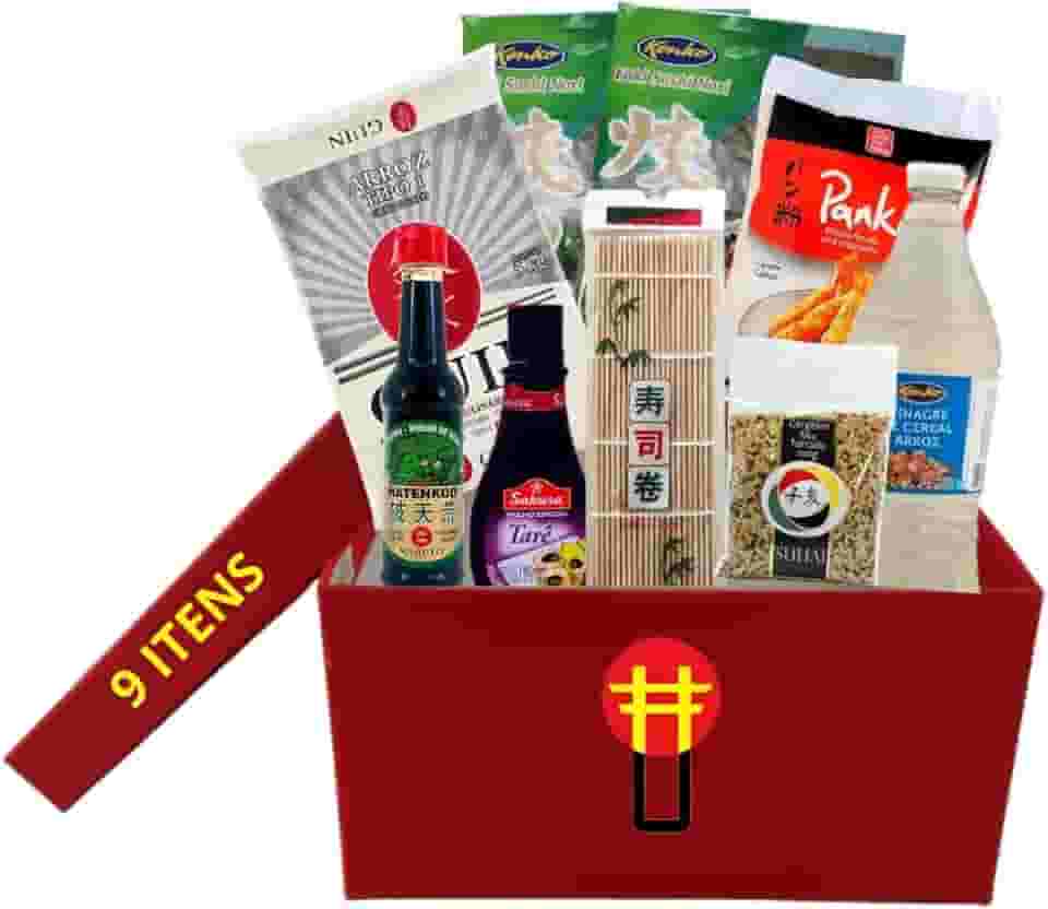 Kit Sushi Hot Roll Oriental Com 9 Itens - Arroz, 2 Algas, Shoyu, Esteira, Vinagre, Panko, Tarê e Gergelim