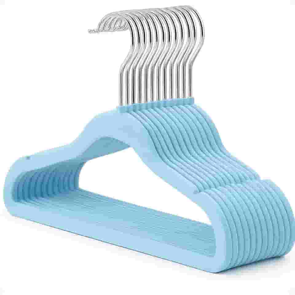 Cabide de Veludo Infantil Antideslizante Azul, Bege, Preto e Rosa (50, Azul)