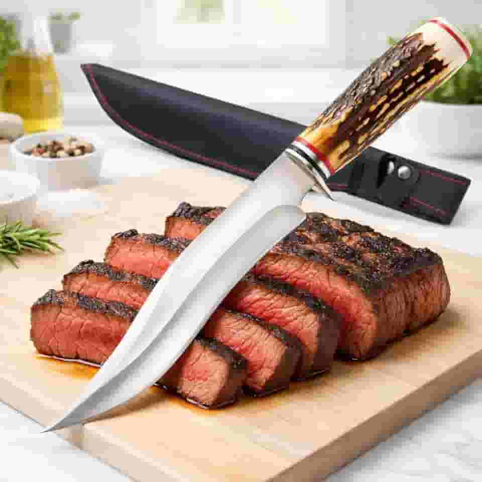 Faca Premium de Lâmina Fixa e Bainha – Corte Eficiente e Estilo rústico para Churrasco e Preparos Domésticos