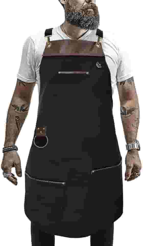 Generic Avental Cozinheiro Churrasqueiro Restaurante Barista, Couro Legítimo, Rústico, one size fits all, Preto