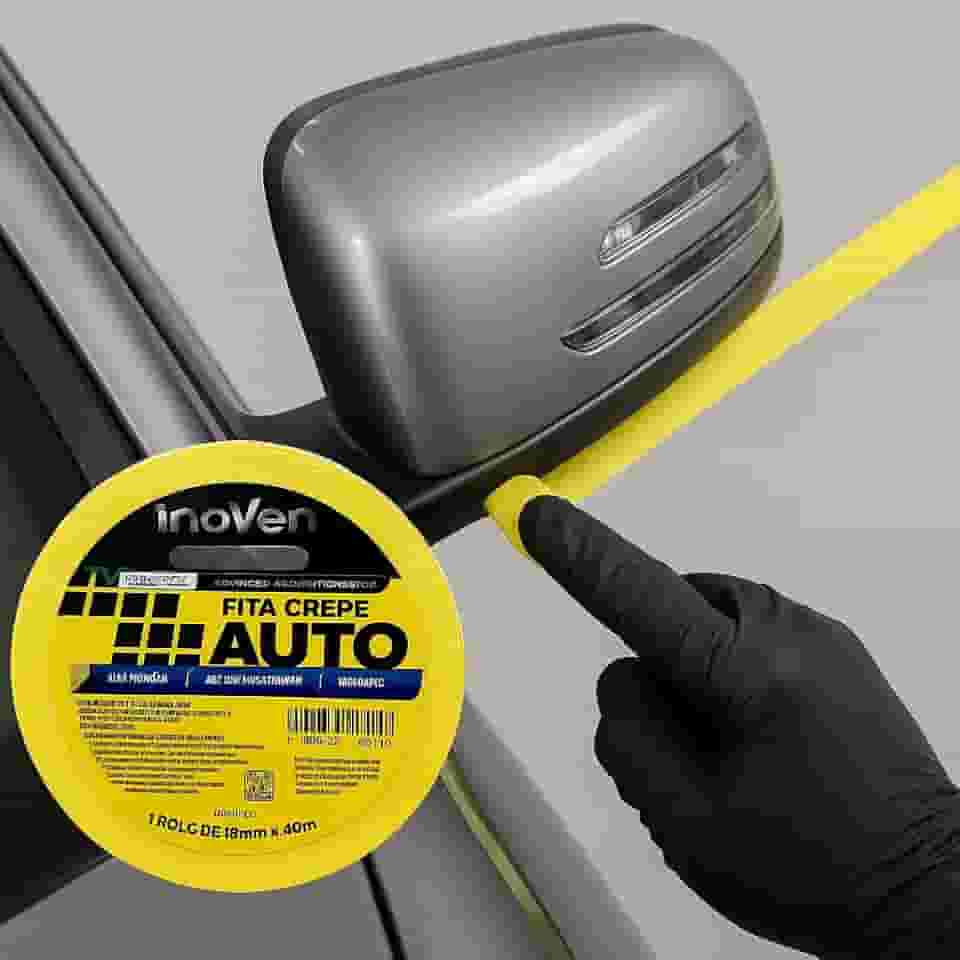 Fita Crepe Automotiva, Alta Fixação, 18mm x 40m, para Mascaramento, Funilaria, Pintura e Polimento