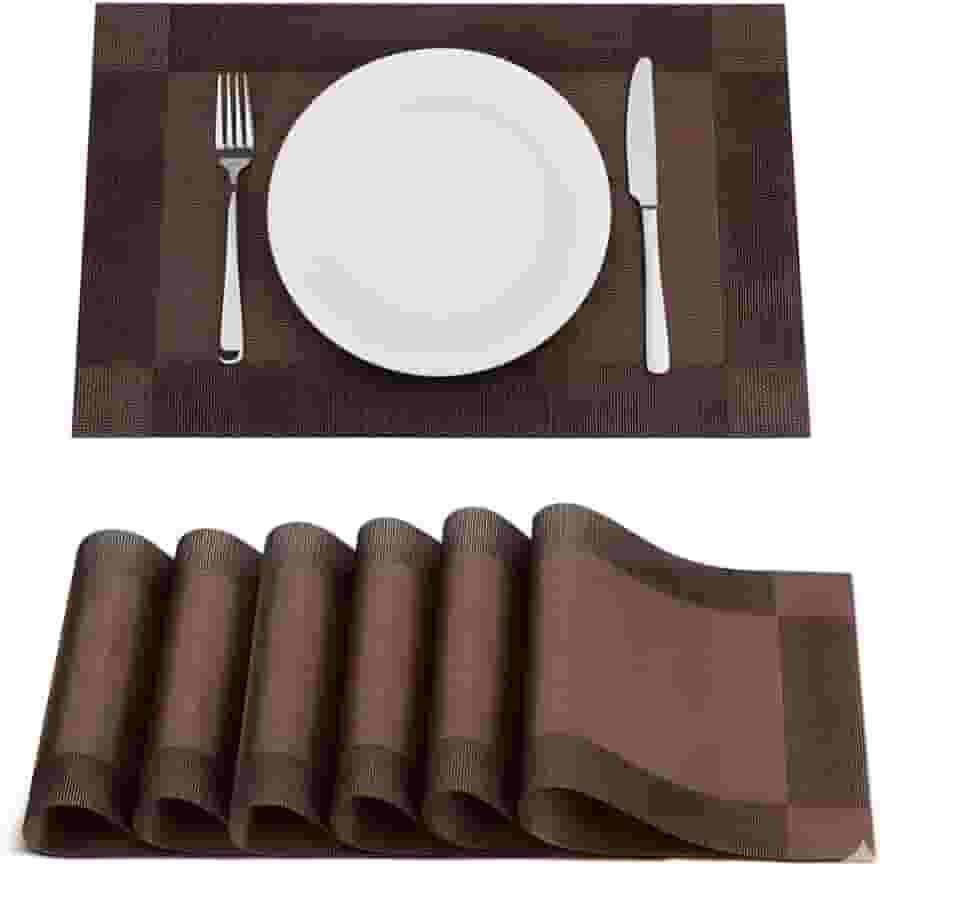Jogo Americano 6 Peças Retangular 30x44cm – Kit Mesa Posta Lavável, Resistente, Antiderrapante, Decorativo para Cozinha e Sala de Jantar (Marrom)