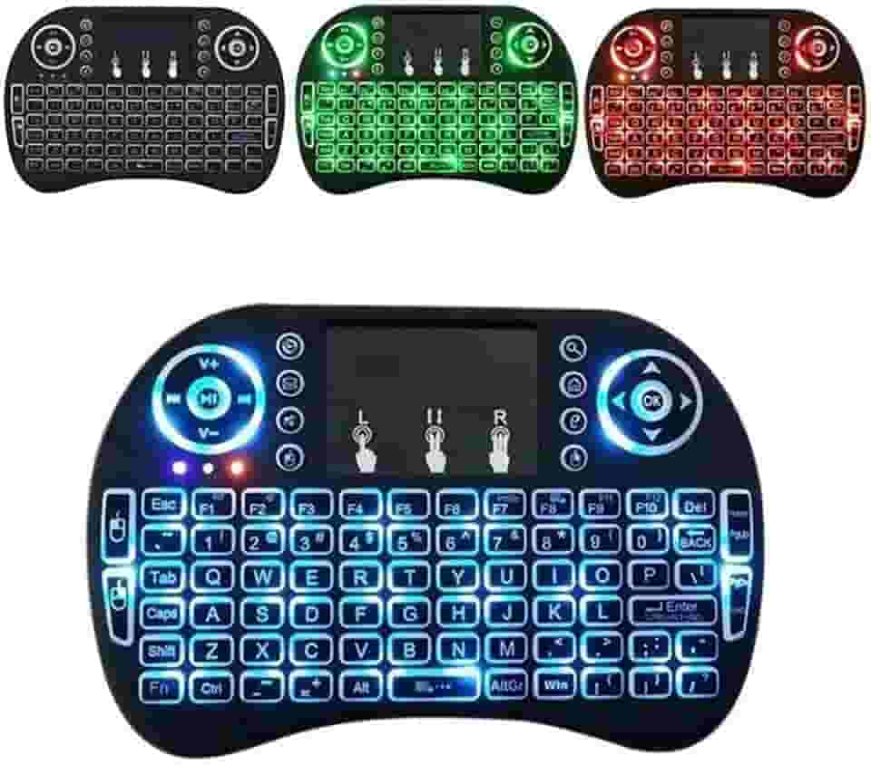 Gtek Mini Teclado Sem Fio com Touchpad e Mouse Retroiluminado em 3 Cores (Azul/Verde/Vermelho) - Compatível com Android Boxes/Smart TVs/IPTV Boxes - Faixa de Operação de 15 Metros (Máx.)