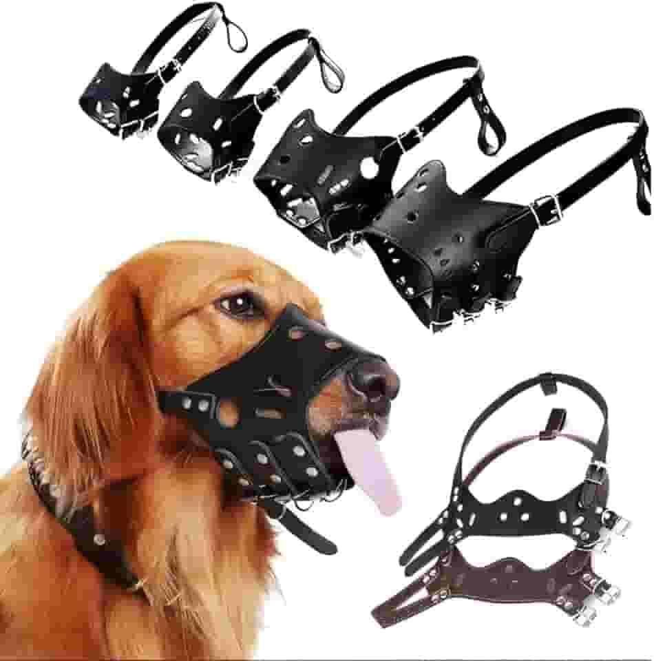 Couro de focinheira para cães sem latido, confortável e seguro contra latidos, focinheiras para cães, respiráveis e ajustáveis, permite soneca e comer, usado com coleiras (Médio)