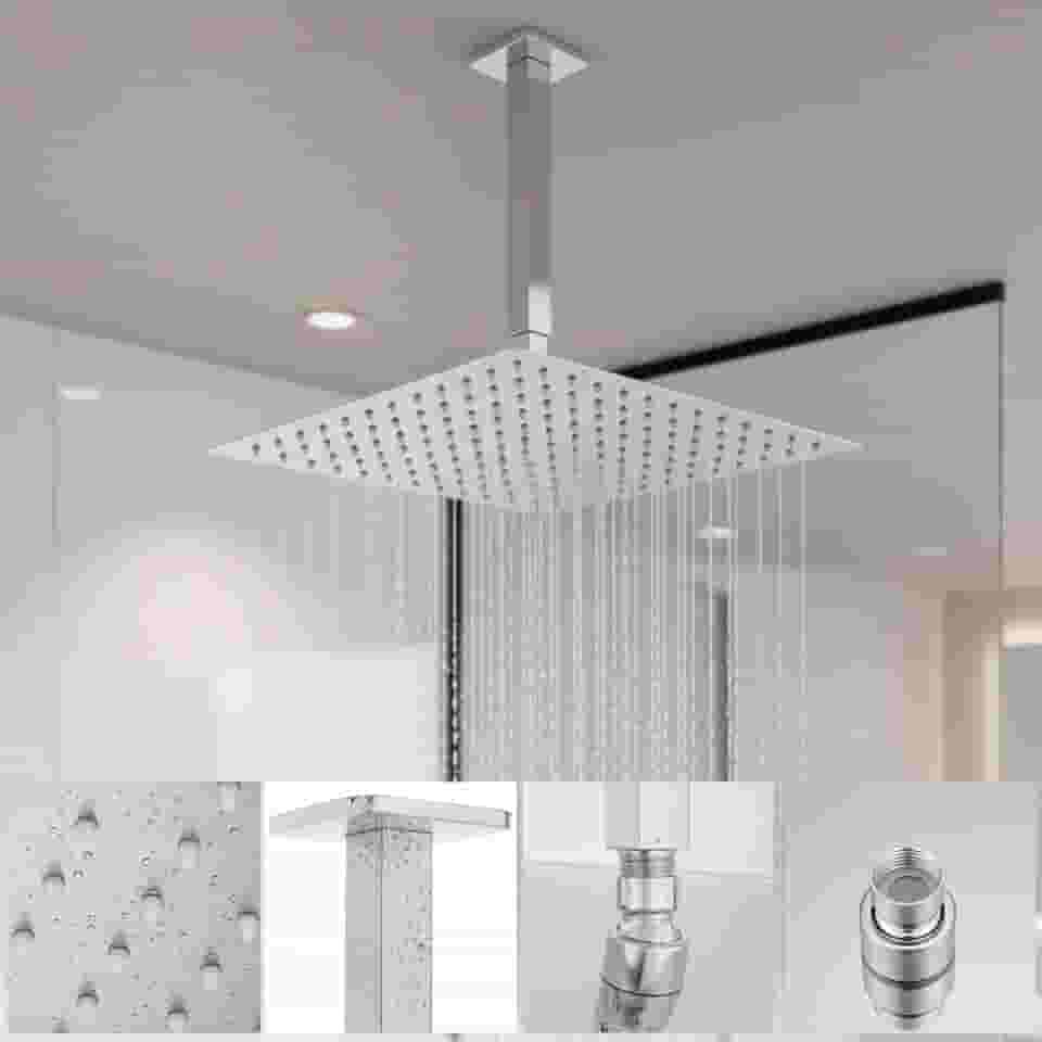 Ducha Chuveiro Slim Prateado Quadrado 20x20 Braço De Teto