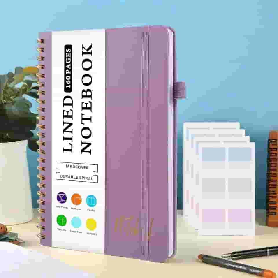 1 Pcs Lined Spiral Journal Notebook, 8.2 x 6.1Inches Ruled Notebook Hard Cover Notebook for Women Men Office School Home, Work, Note Taking, Writing (Purple)