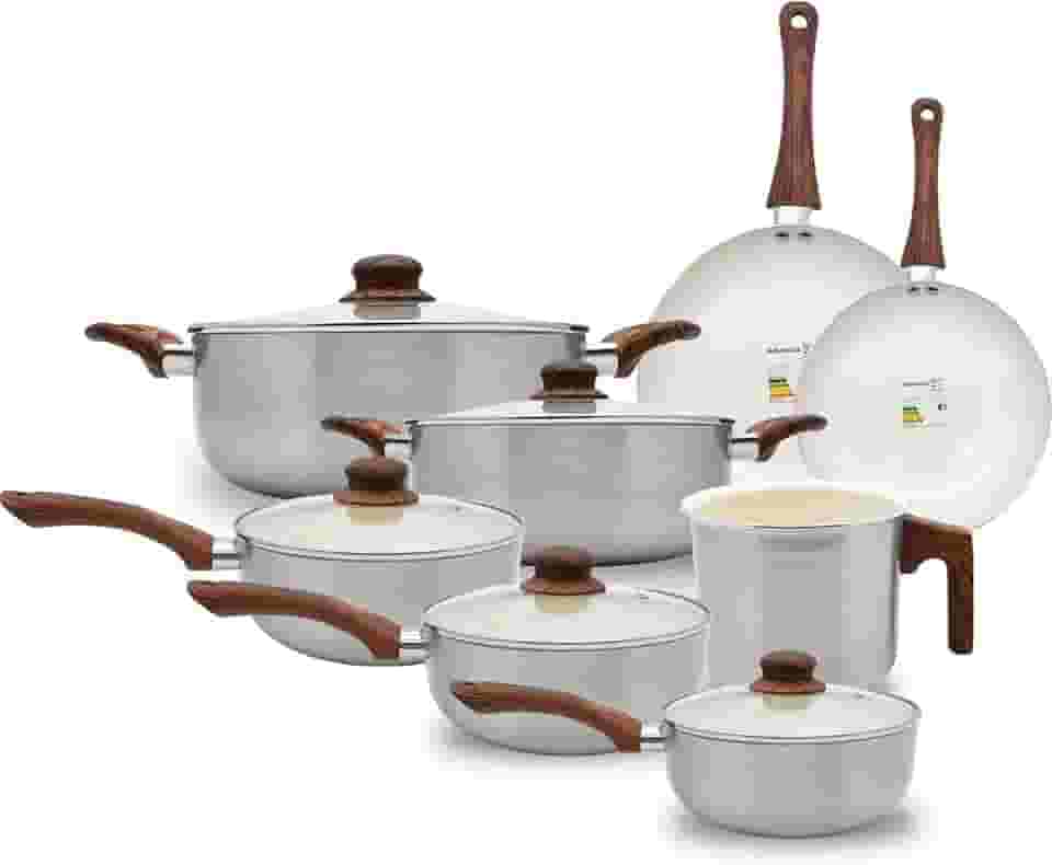 Kit Jogo de Panelas Casambiente 8 Peças Alumínio com Indução Revestimento Cerâmica para Cozinha