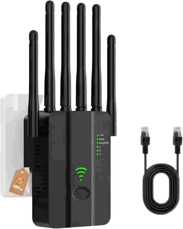 Repetidor e Extensor de Sinal WiFi 1200 Mbps com 6 Antenas – Alcance Estendido para Casa e Escritório, Elimina Pontos Mortos com Sinal Estável