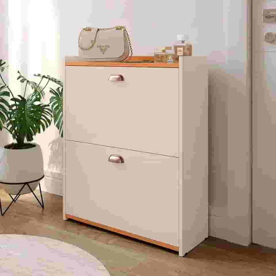 Sapateira 2 Gavetas Basculantes Organizadora Multiuso Armário Closet 12 Pares Quarto Hall De Entrada (Off White)