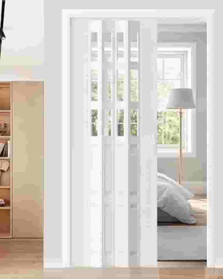 Porta de concertina PVC e porta dobrável interna de acrílico - tamanho personalizado, porta sanfonada para armário/cozinha, porta deslizante de despensa de corredor com alça, branca, 106 x 203 cm