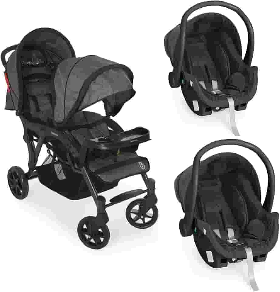 Carrinho para Gemeos Doppio II Grafite + 2 Bebê Conforto - Galzerano