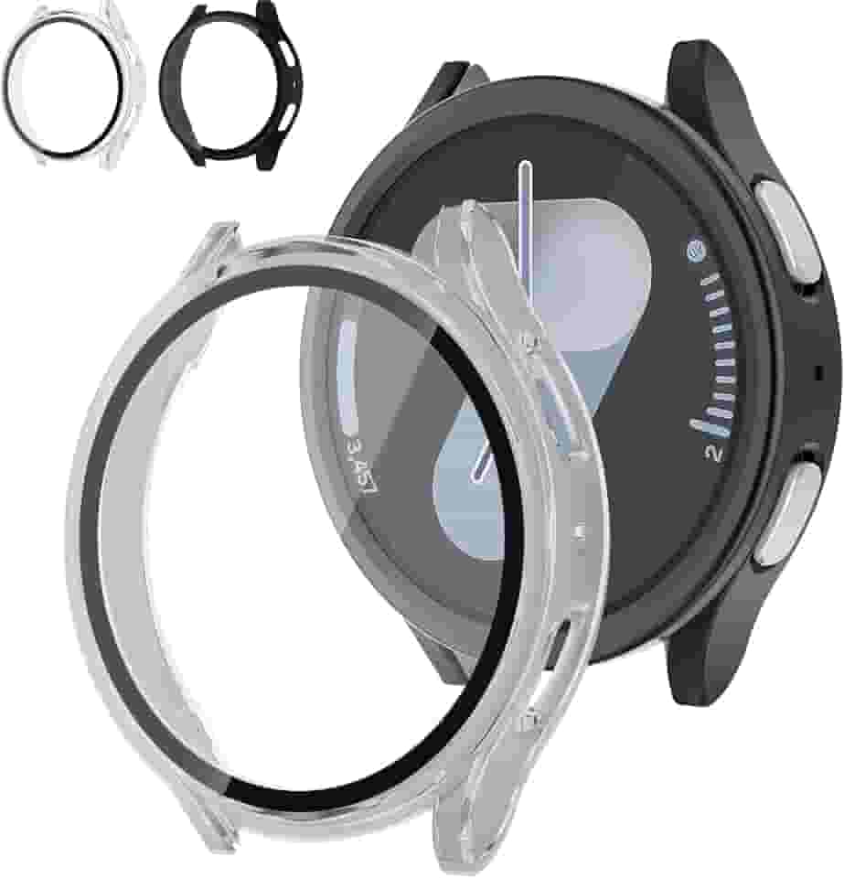 [2+2] Pacote para Samsung Galaxy Watch 7 Capa protetora de tela acessórios de 44 mm, capa antiderrapante ultrafina resistente a arranhões com vidro temperado para Galaxy Watch 7, conjunto de capa