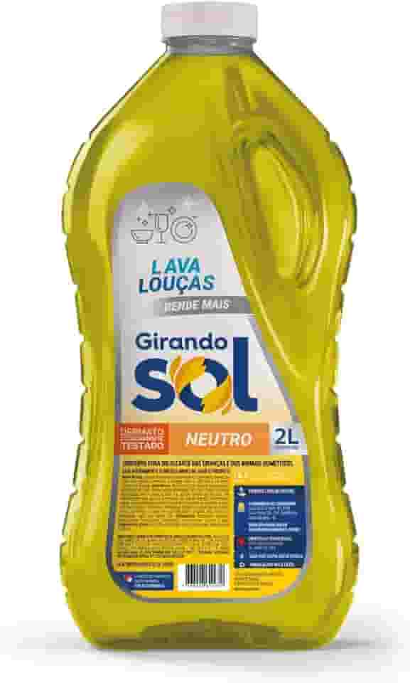 Girando Sol Detergente Lava-Louças Neutro 2L Detergente Líquido Para Lava-Louças Amarelo Contém Tensoativo Biodegradável Neutro Dermatologicamente Testado
