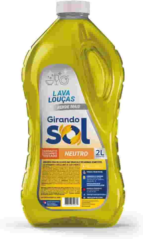 Girando Sol Detergente Lava-Louças Neutro 2L Detergente Líquido Para Lava-Louças Amarelo Contém Tensoativo Biodegradável Neutro Dermatologicamente Testado