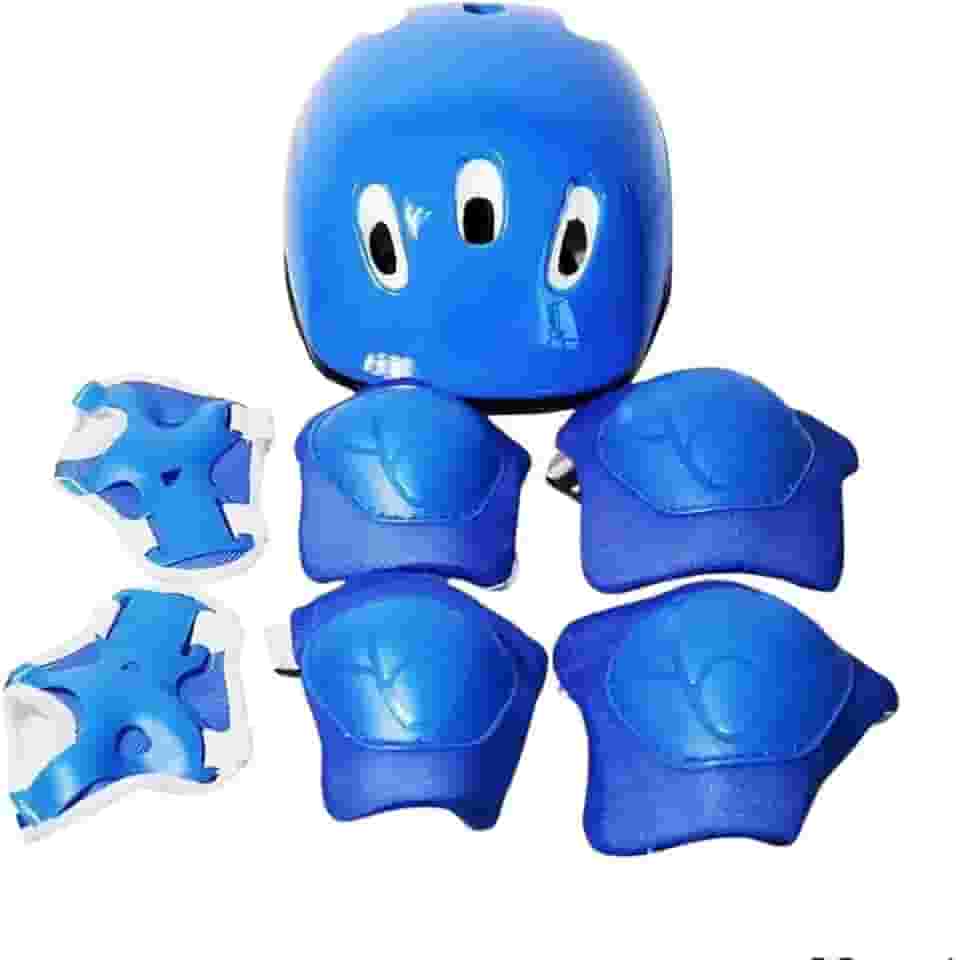 Kit de Proteção Infantil 7 Peças, Capacete, Joelheiras, Cotoveleiras e Munhequeiras, Preto, para Crianças Acima de 3 Anos, Equipamento de Segurança para Patins, Skate e Patinete