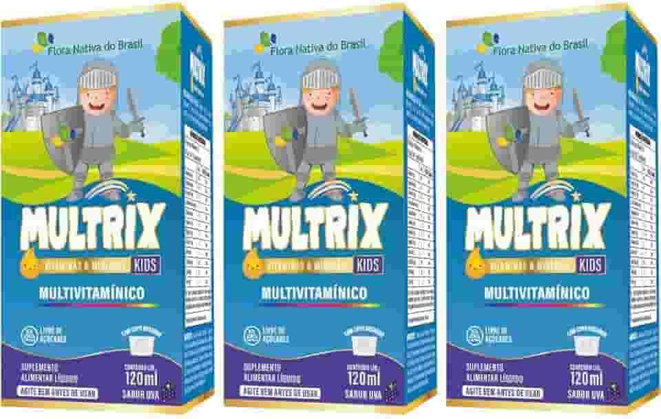 KIT 3X MULTRIX (Xarope Infantil com Vitaminas de A a Z) 120ml - Flora Nativa (120ml, Uva)