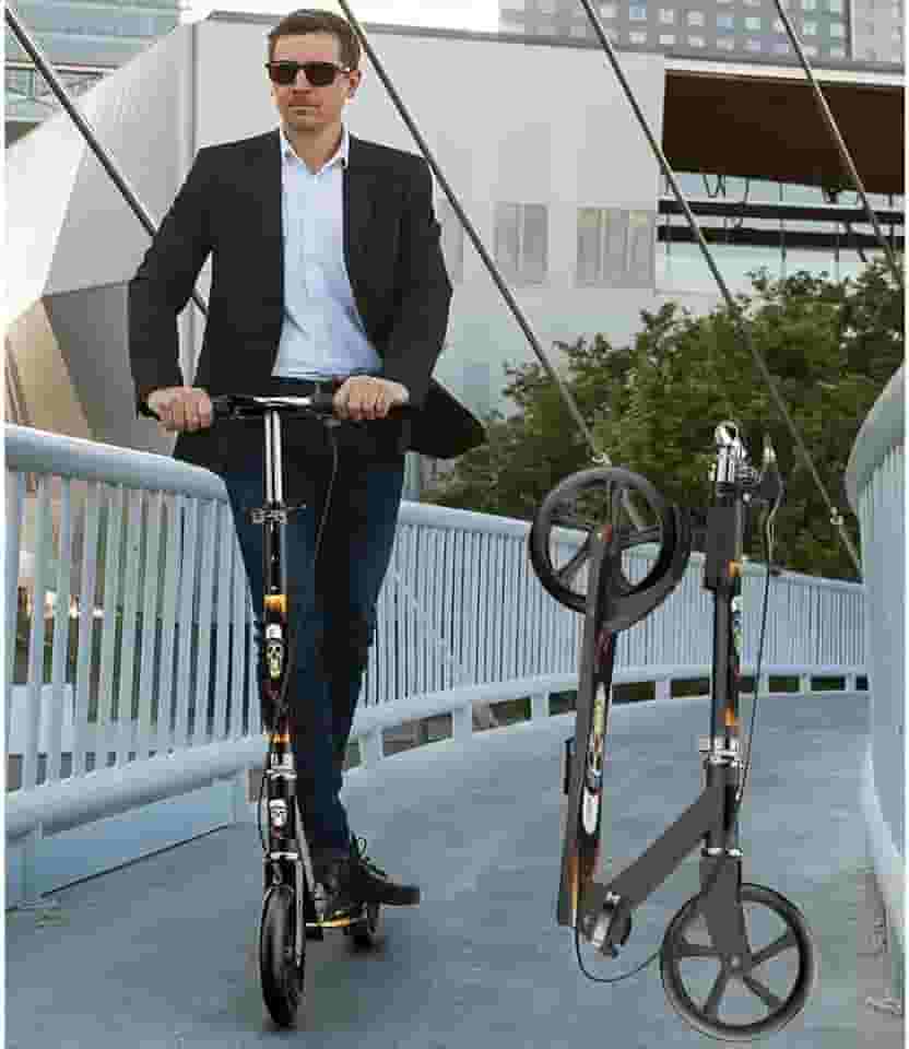 Patinete esportivo leve dobrável para adultos e adolescentes com freio de mão ajustável em altura dobrável, rodas grandes com carga durável 136 kg