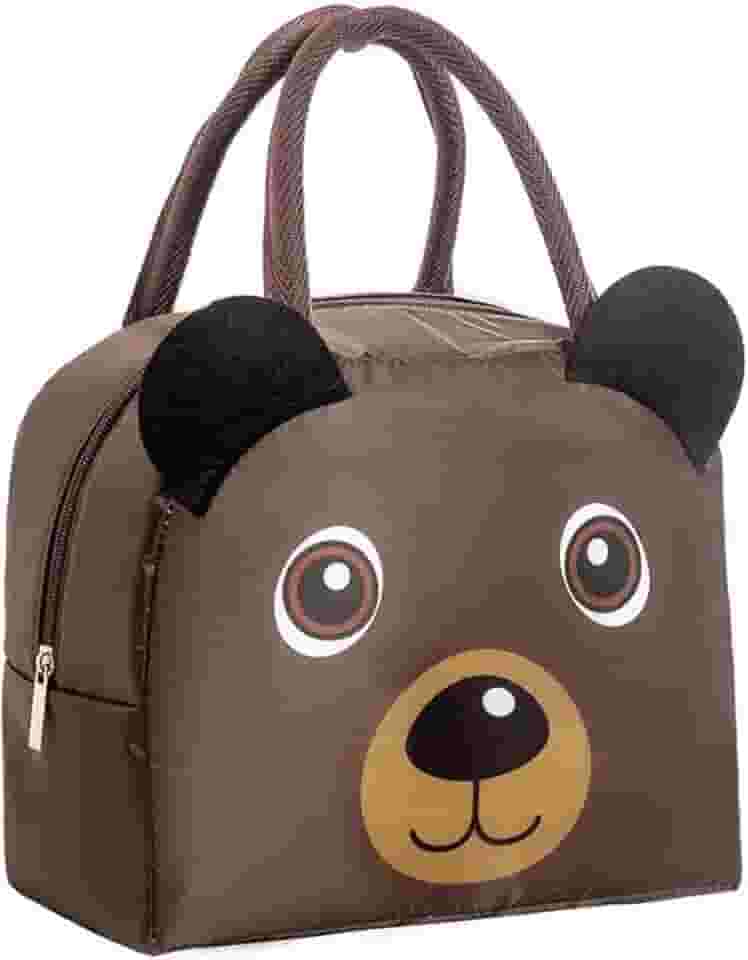 Bolsa Térmica Infantil Fitness Viagem Animais 3D Menina Menino Impermeável Escolar Marmita Com Alça (Urso Fofo Marrom)