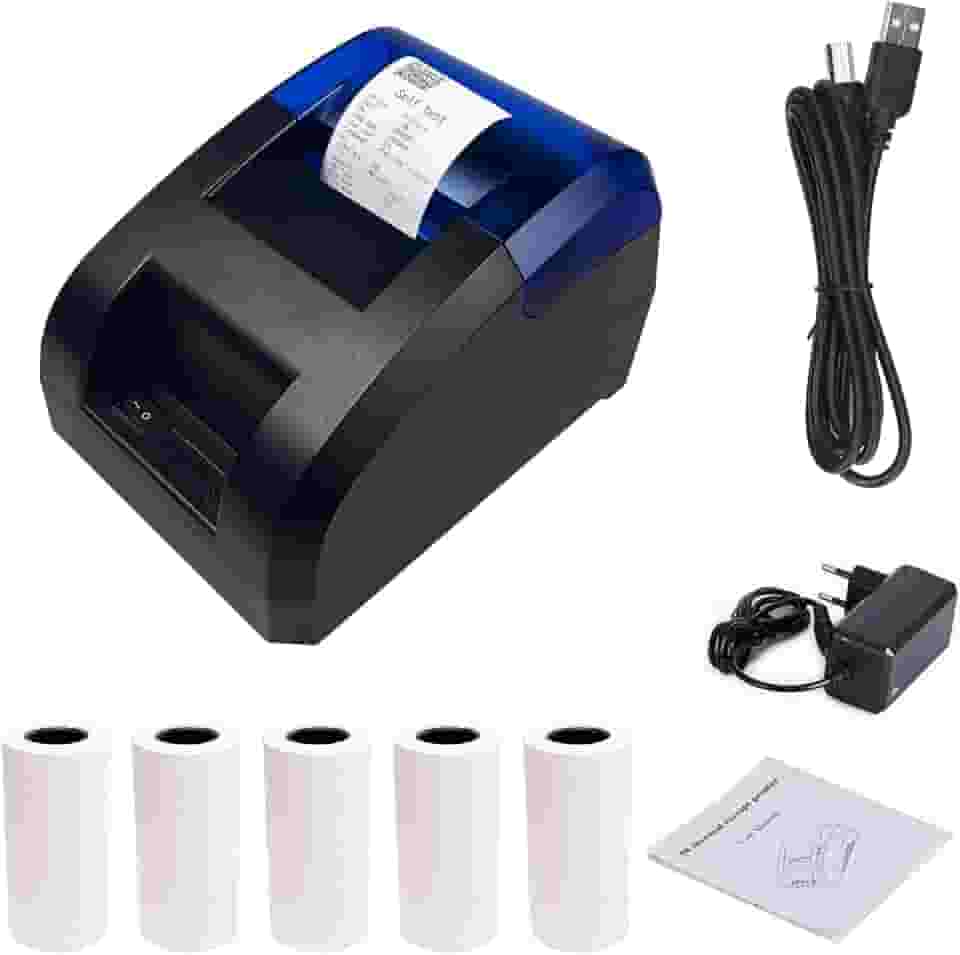 Impressora de recibos Bluetooth térmica portátil ou impressora POS USB Dual Connectivity com 5 rolos de paple,58mm,alta velocidade 70mm s impressão para restaurantes varejo,auto temperatura contral