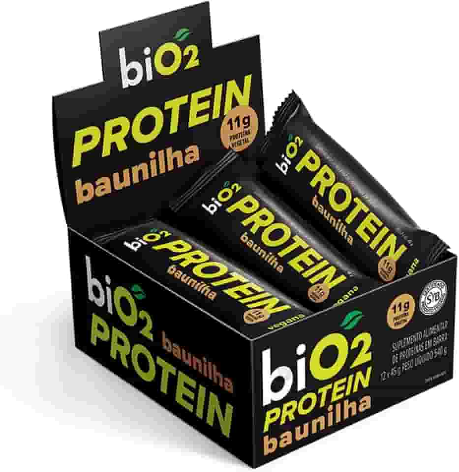 Barra de Proteína biO2 Protein Baunilha e Pasta de Amendoim, Caixa com 12 unidades de 45 g, Vegana e sem Glúten