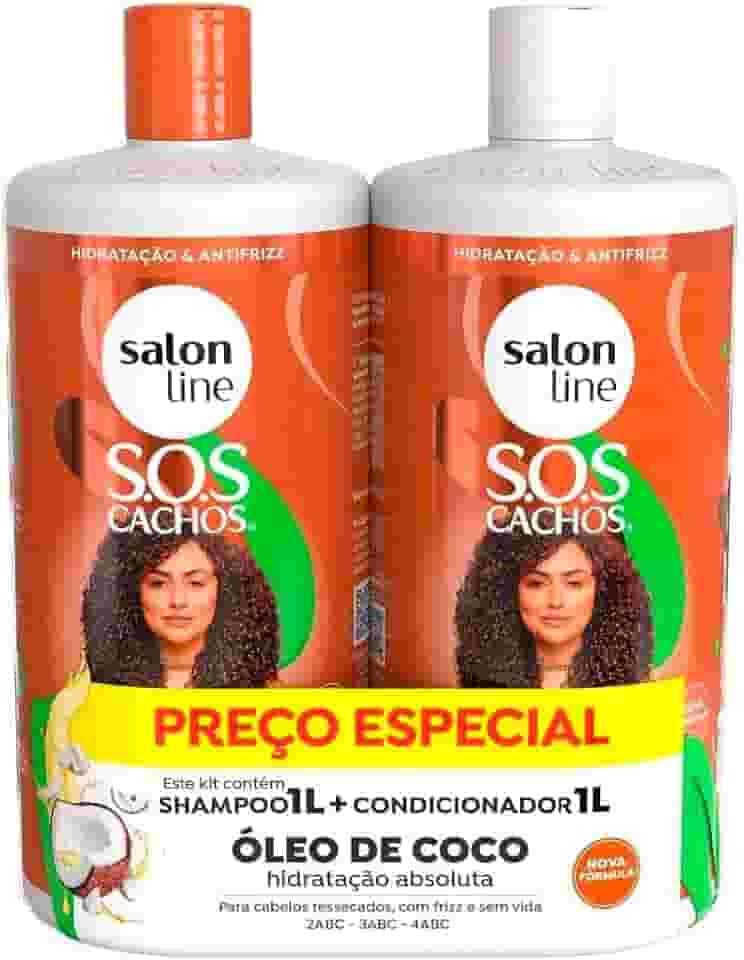 Salon Line, Kit Shampoo e Condicionador, SOS Cachos, Coco, Tratamento Profundo, Vegano - Cabelos Ondulados, Cacheados e Crespos, 1 L cada
