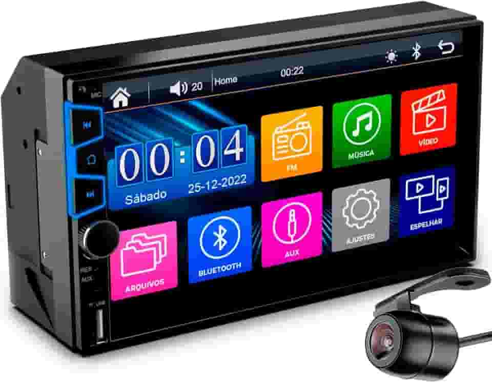 Central Multimídia Universal Mp5 Espelhamento Android IOS Câmera de Ré