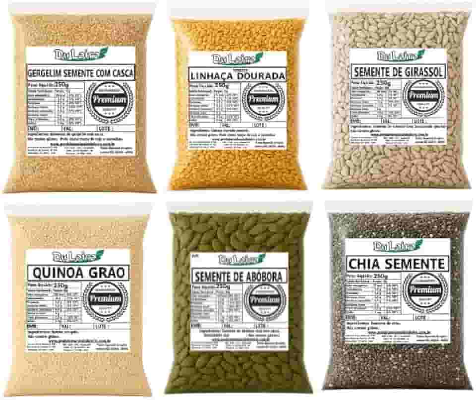 Kit Gergelim, Linhaça, Girassol, Quinoa, Abóbora e Chia (250grs de Cada)
