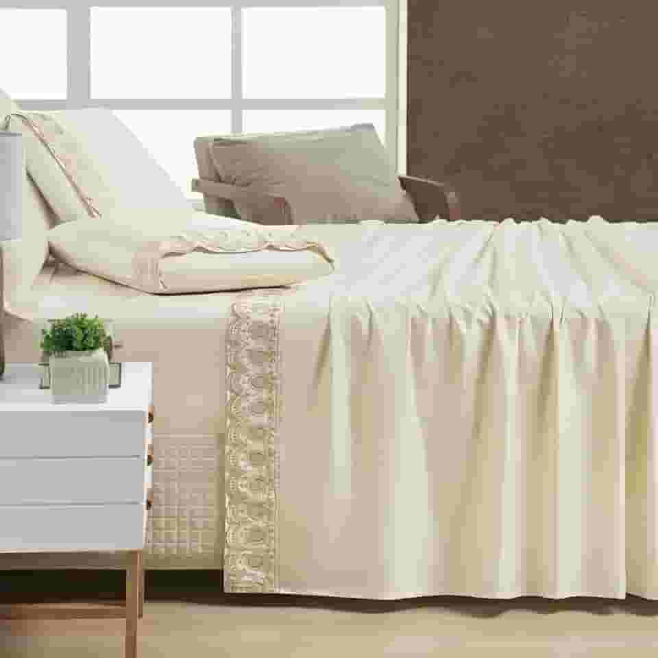 RAVATEX Casa, Jogo de Lençol Algodão Egípcio 400 Fios Queen Supreme 04 Peças Vanilla