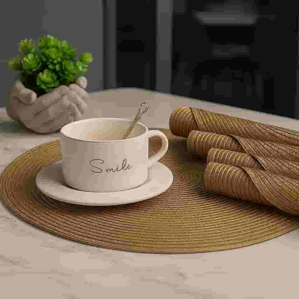 Kit 6 Peças Jogo Americano Redondo 38cm Mesa Posta Elegante Souplast Jantar Cozinha Café da Manhã Decoração Lanches (CAPUCCINO 6UNID)