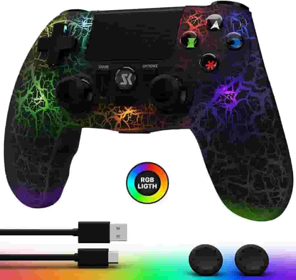 CHENGDAO Controller for PS4, Wireless Controllers for PlayStation 4/Pro/Slim, Remote Control with Adjustable RGB Light/1000mAh Battery/6-Axis Motion Sensor/Double Vibration/3.5mm Audio Jack, Black