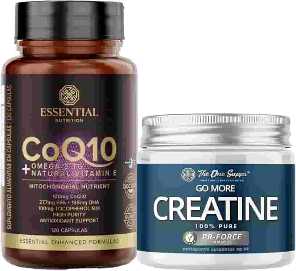 CoQ10 - Coenzima Q10 + Ômega 3TG + Vitamina E - Essential Nutrition (120+Creatina 150g The One Supps)