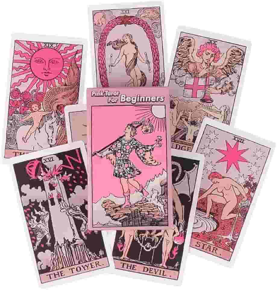 Pink Tarot For Beginners, Baralho de Tarô Completo em Rosa Claro, 78 Cartas, Estilo Waite Clássico, 6 x 11 cm, com Caixa Decorativa