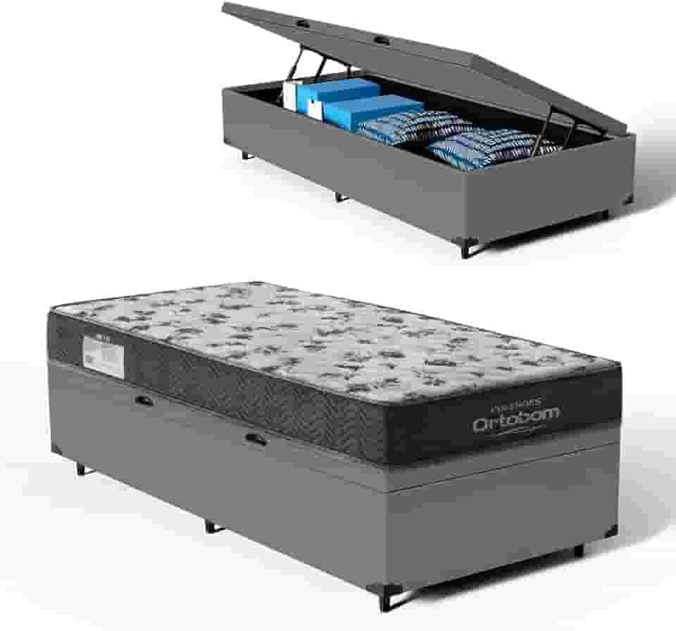 Cama Box Baú com Colchão D33 Iso 100 - Ortobom (Cinza, Solteiro 78)