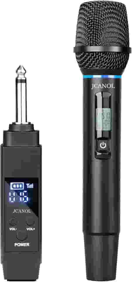 Microfone sem fio, microfone UHF profissional para karaokê, sistema de microfone dinâmico sem fio com receptor recarregável, plug and play, discurso, casamento, igreja, sistema de PA