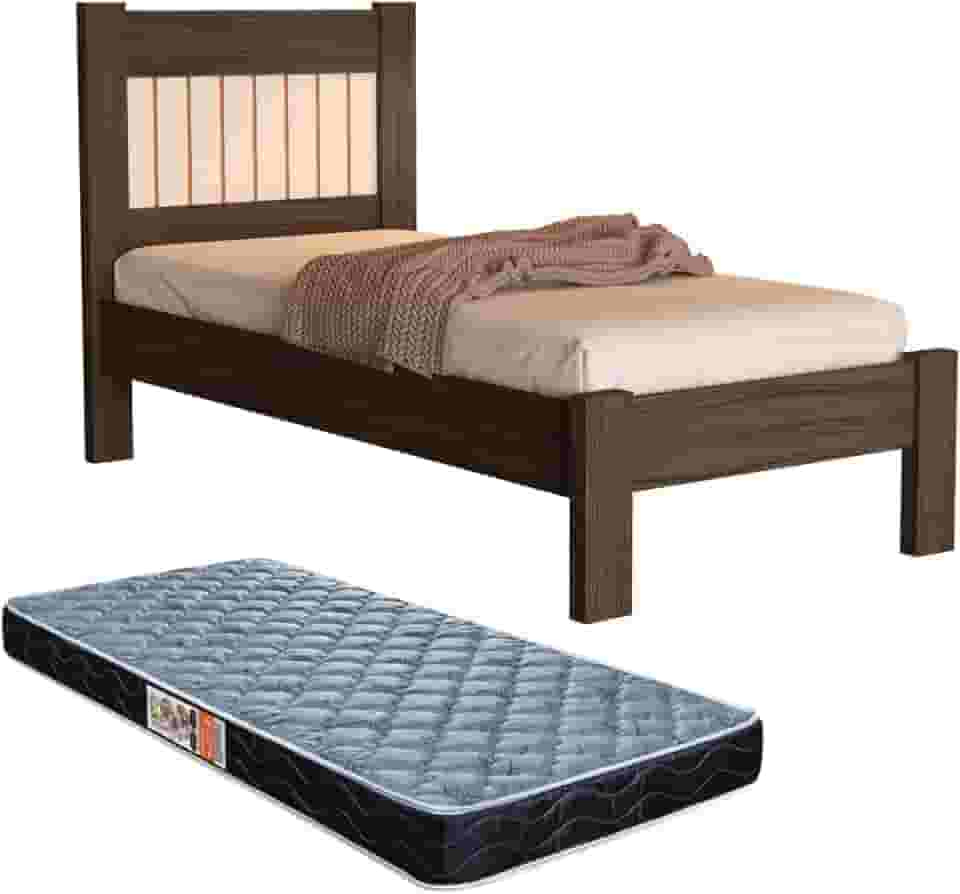 Cama Solteiro Bela Com Painel Ripado E Com Colchão (Chocolate/OFF)